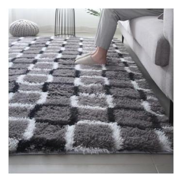 Imagem de HGTRH Tapete de pelúcia macio com fundo antiderrapante de pontos, tapete longo luxuoso e fofo para sala de estar e quarto sala de jantar tapete de chão decoração de casa P 100 * 160 cm