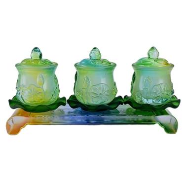 Imagem de FENNYYAR Copo de água benta de 4 peças para Buda Lotus com base, 8 cm 8 cm, enfeite de copo de purificação de água, esmalte colorido