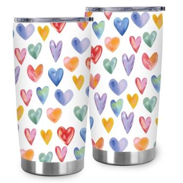 Imagem de JarThenaAMCS 1 copo de dia dos namorados com tampa canudo 590 ml corações coloridos copo de café de viagem caixa para casamento, aniversário, viagem, lembrancinha de festa