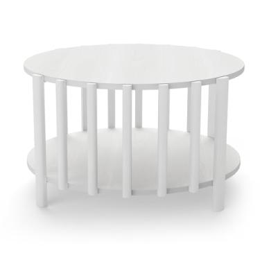 Imagem de ZJchao Mesa de Centro Redonda, 27,56 X 27,56 X 15,75 pol. Elegante e Minimalista de Madeira Maciça Multifuncional Lateral de 2 Camadas Mesa Central Pequenas Mesas de Centro para (Branco)