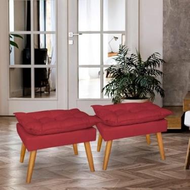 Imagem de Kit 2 Puff Decorativo Opala Bege – Puff Apoio para Pés Estofado Moderno para Sala, Quarto e Amamentação(Vermelho)