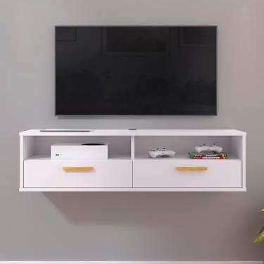 Imagem de Rack para TV, 110cm, decoração para sala de estar, portas duplas(BRANCO)