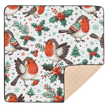 Imagem de Qilmy Tapete de brinquedo para bebês com estampa Robin Birds 127 x 127 cm, macio, impermeável, para bebês e crianças, antiderrapante, lavável, cercadinho