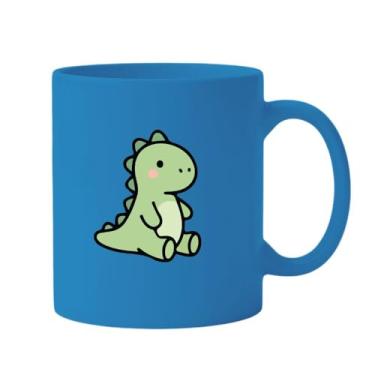 Imagem de Caneca de Cerâmica Branca com Dinossauro Verde, Design Kawaii, Tema Infantil (5, Azul, Grande)