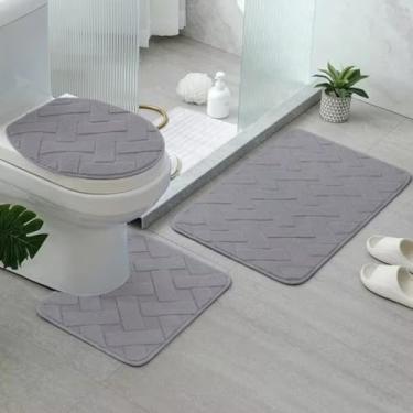 Imagem de Tapete Para Banheiro Kit Completo Com 3 Peças Tapete Antiderrapante Alta Absorção