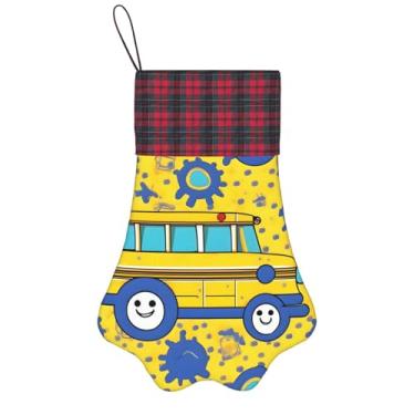 Imagem de Impressão de ônibus escolar, meias de Natal, animais de estimação, decoração de Natal, cães, gatos, árvores, doces, presente, conveniente