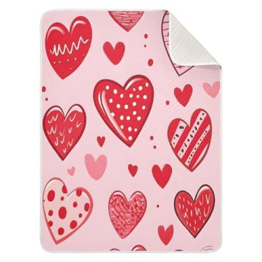 Imagem de Qilmy Cobertor de bebê Red Hearts 76 x 101 cm, cobertor infantil de algodão macio para meninos e meninas, cobertor leve e quente para bebês de berço, carrinho de bebê, soneca, recém-nascido