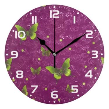 Imagem de JUZIHAI Relógio de parede vermelho borboleta silencioso, sem tique-taque, redondo, operado por bateria, fácil de ler, relógio decorativo de parede para casa, cozinha, sala de estar, quarto, escritório