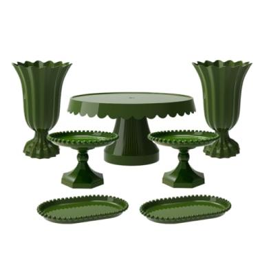 Imagem de Kit Completo de Festa com 1 Boleira 2 Vasos , 2 Mini Boleiras Pérola e 2 Bandejas pérola para decoração(VDO - VERDE OLIVA)