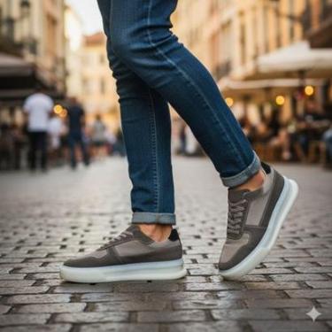 Imagem de Tênis Sneaker em Couro Legítimo Masculino Sola Translúcida Estilo Premium-Masculino