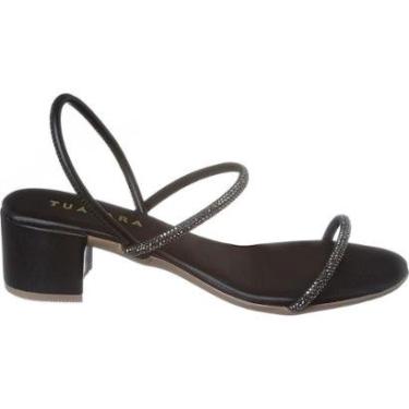 Imagem de Sandália Feminina Salto Grosso Médio Strass Pedraria Brilho-Feminino