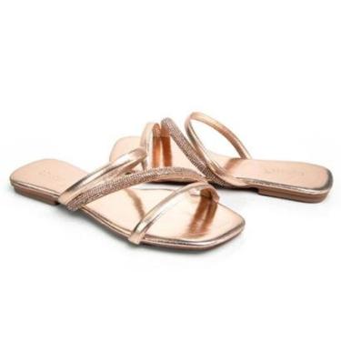 Imagem de Sandália Rasteirinha Casual Feminino Tiras Brilho Moda Elegante Prática-Feminino