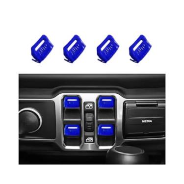Imagem de 4 peças de capa de botão de interruptor de janela atualizada compatível com Jeep Wrangler JL JLU Gladiator JT 2018-2024 (azul-1)