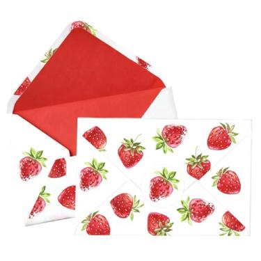 Imagem de Whaline Envelopes de convite de morango, 50 unidades, envelopes de cartão de felicitações, envelope de frutas vermelhas e frutas vermelhas com adesivos para envelopes de correspondência, cartão de
