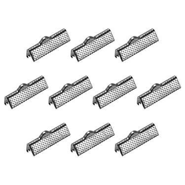 Imagem de 100 pontas de grampo de crimpagem de fita, fechos de extremidade de cabo de 25 mm para artesanato faça você mesmo, preto metálico