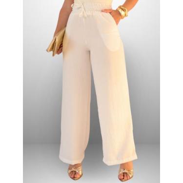 Imagem de Calça Pantalona Feminina Duna Com Bolso Cintura Alta Primavera Verão P