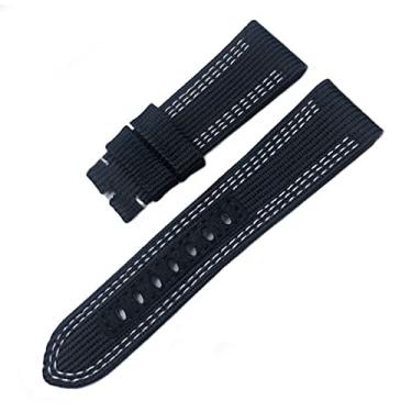 Imagem de ORKDFJ Pulseira de relógio de tecido de nylon 24 mm 26 mm adequada para Panerai luminária submersível PAM lona couro pulseira esportiva ferramentas de presente (cor: preto branco sem fecho, tamanho: