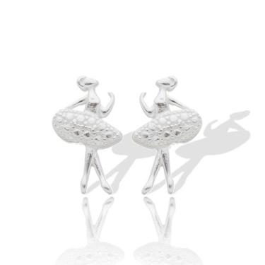 Imagem de Brinco Prata Feminino Bailarina Ballet Minimalista Delicado - Lojas La