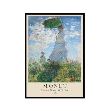 Imagem de Pôster em tela Monet Water Lily Sunrise Claude Monet impressões paisagem vintage imagem de arte de parede sala de estar decoração galeria pôster (SKU8,12x45,7 cm = (30 x 45 cm), moldura preta para