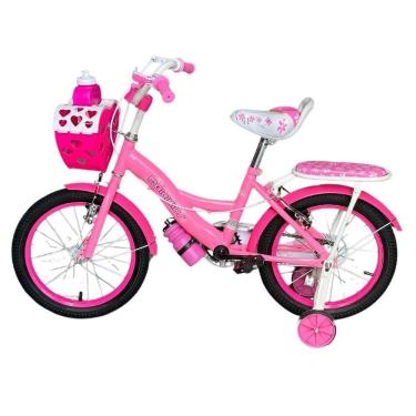 Imagem de Bicicleta Infantil Menina Aro 16 Com Rodinhas, Porta Objetos E Bagageiro Bicikids Rosa