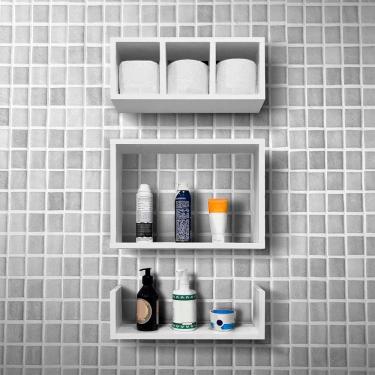 Imagem de Conjuto Kit 3 Nichos Prateleiras Decorativas Branca Para Banheiro