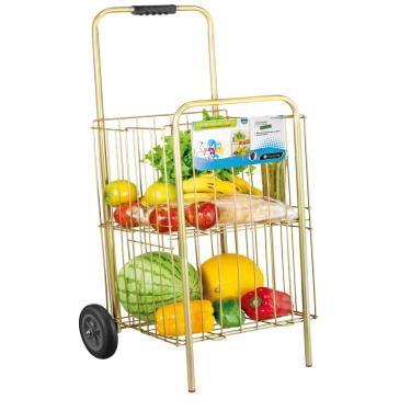 Imagem de Carrinho de Feira para Compras Grande Dourado com Rodas Super Reforçacas
