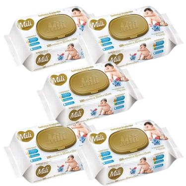 Imagem de Lenço Umedecido Mili Love & Care 5 Pacotes c/ 100 (Total: 500 lenços)