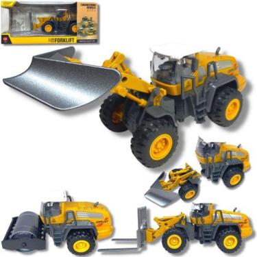 Imagem de Miniatura Trator Escavadeira Empilhadeira Rolo Metal Coleçao - Europio