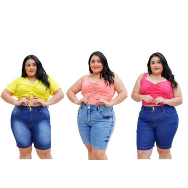 Imagem de Kit Com 3 Bermudas Jeans Plus Size Adulto Feminina-Feminino