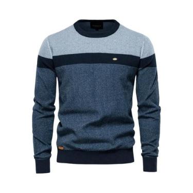 Imagem de Suéter Masculino Casual De Algodão Com Gola O E Detalhes Em Tricô  Mod