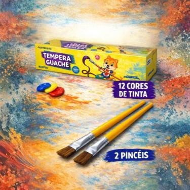 Imagem de Tinta Guache Acrilex 12 cores 15ml Tempera Guache com 2 pinceis