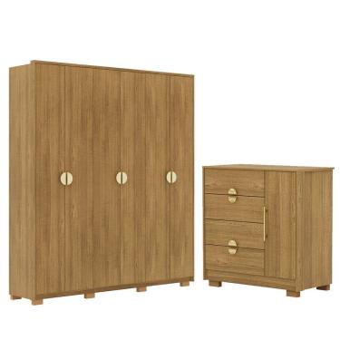 Imagem de Guarda Roupa e Cômoda Sapateira Casal Bolonha Clarabella 7 Portas 8 Gavetas MDF e MDP S...