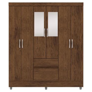 Imagem de Guarda Roupa Casal 10091 + 60008 6 Portas de Bater 2 Gavetas MDP com Espelho Imbuia
