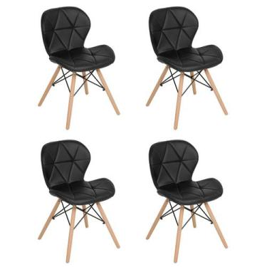 Imagem de Kit 4 cadeiras estofadas Charles Eames Eiffel Slim Wood confort - Pret