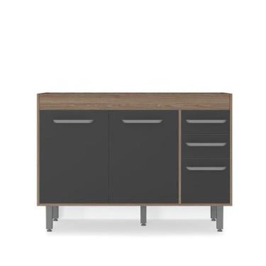 Imagem de Balcão 3 Portas 2 Gavetas 120Cm S/ Tampo Carvalho C/ Grafite - MÓVEIS