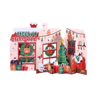 Imagem de Cartão De Natal 3D Com Gato E Árvore De Natal, Com Envelope, Cartão Po