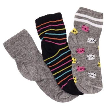 Imagem de Kit com 03 pares de meias infantil trifil - 5028, Preto, Cinza, 24/29