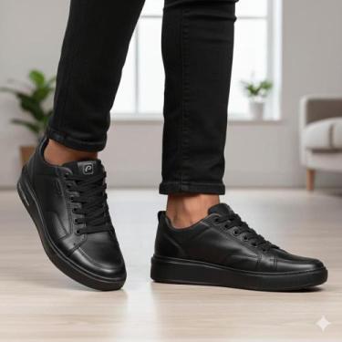 Imagem de Tênis Masculino Pegada Levitech em Couro Preto, Preto, 42