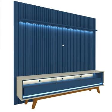 Imagem de Rack com Painel Ripado com Led Nobre 2.3 Azul Royal com Off White - Ge