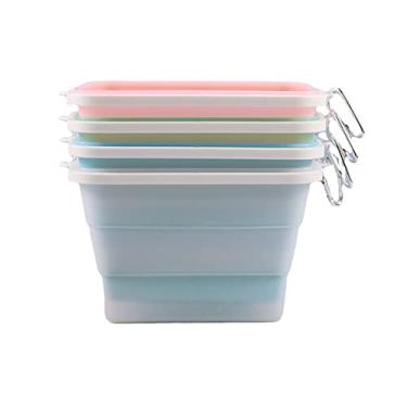 Imagem de Pacote com 4 1500 ml Caixa de gel de sílica, lancheira dobrável de grau alimentício, caixa de armazenamento de alimentos, tigela de aquecimento para micro-ondas, 4 peças/conjunto (azul, verde, rosa + branco)
