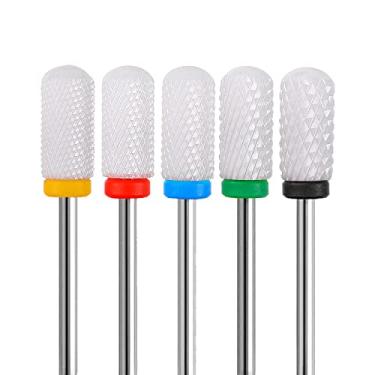 Imagem de Fantexy Conjunto de brocas de unha de cerâmica, pontas cilíndricas profissionais de cerâmica de 3/32" (2,35 mm), pontas de lixa de unha para unhas acrílicas, manicure, pedicure, casa e salão, uso tanto canhoto quanto destro (5 peças)