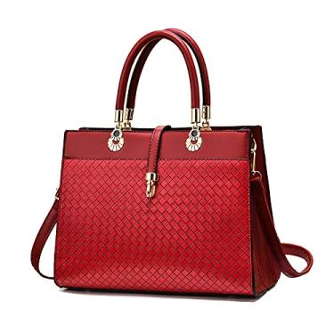 Imagem de Bolsa feminina de couro com alça superior e grande capacidade, moderna, simples, bolsa tiracolo, Vermelho