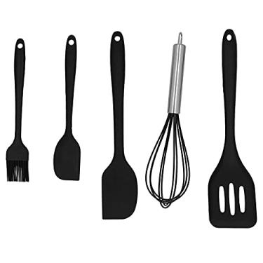 Imagem de Raspador de cozinha, escova de óleo 5 peças/conjunto para utensílios de cozinha de silicone para ferramentas de cozimento DIY para colheres de pá de cozinha(Conjunto preto de 5 peças)