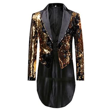 Imagem de Blazer de jantar masculino de lantejoulas casaco de festa palco terno jaqueta roupas de palco casaco casual slim fit ajuste regular, ouro, P (busto: 96 cm)