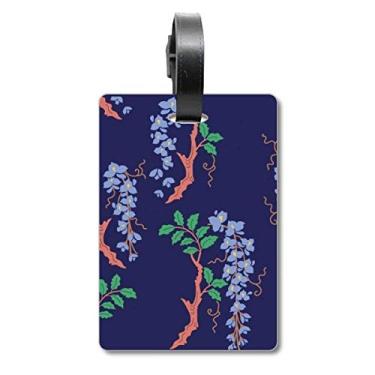 Imagem de Bolsa de viagem com folha de cultura japonesa roxa com etiqueta para cartão de bagagem