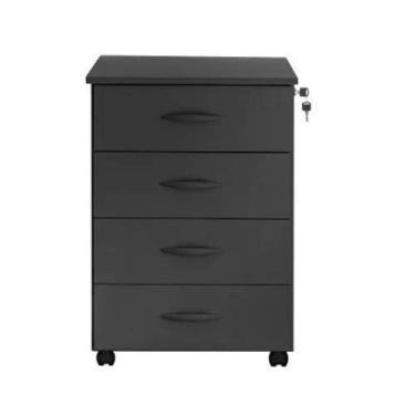 Imagem de Gaveteiro Movel para Escritório Slim com 4 Gavetas Preto com Rodas com Chave