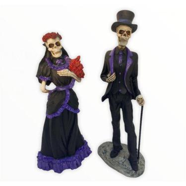 Imagem de Imagem Exu e Pomba Gira Caveira Casal Roxo Resina 25 Cm