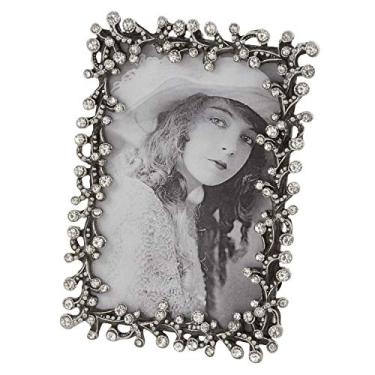Imagem de SARO LIFESTYLE Bejeweled Collection Porta-retrato com joias com design intrincado, 10 x 15 cm, prata