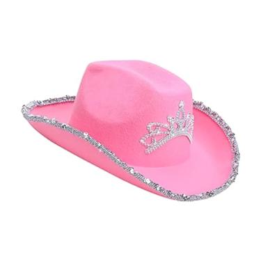 Imagem de Colaxi Chapéu de cowboy ocidental, chapéus de vaqueira, aba larga, acessórios de fantasia, padrão de coroa, chapéu de sol, chapéu de jazz para mulheres, rosa