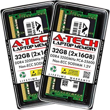 Imagem de A-Tech 32 GB (2 x 16 GB) DDR4 3200 MHz SODIMM PC4-25600 Non-ECC Unbuffered CL22 1,2 V 260 pinos SO-DIMM Kit de atualização de memória RAM para laptop
